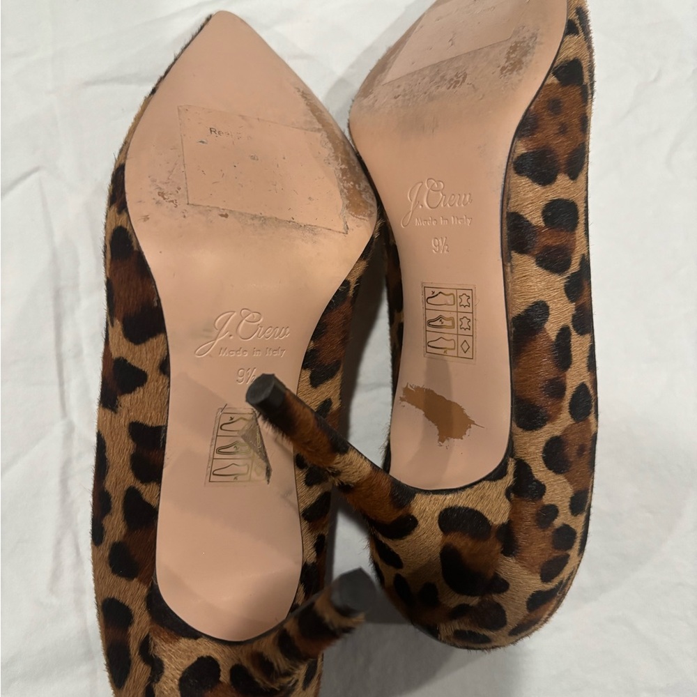 JCrew Leopard Animal Print  Heels Pumps Made In Italy Women’s 9.5 Calf Skin - Picture 8 of 10
